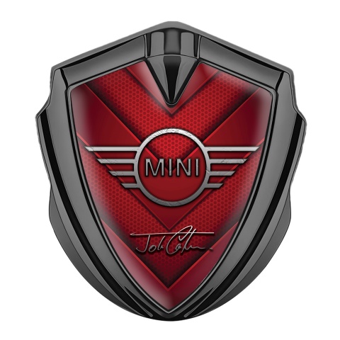 Mini Cooper Selbstklebendes Metallaufkleber Emblem Graphit Tonfarbe mit Rot V formige Segel Design
