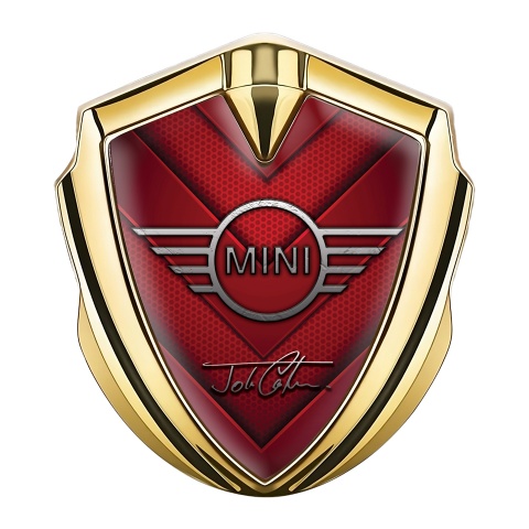 Mini Cooper Selbstklebendes Metallaufkleber Emblem Goldtonfarbe mit Rot V formige Segel Design