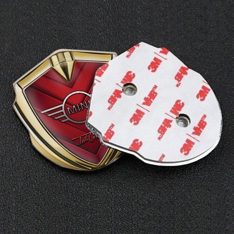 Mini Cooper Selbstklebendes Metallaufkleber Emblem Goldtonfarbe mit Rot V formige Segel Design