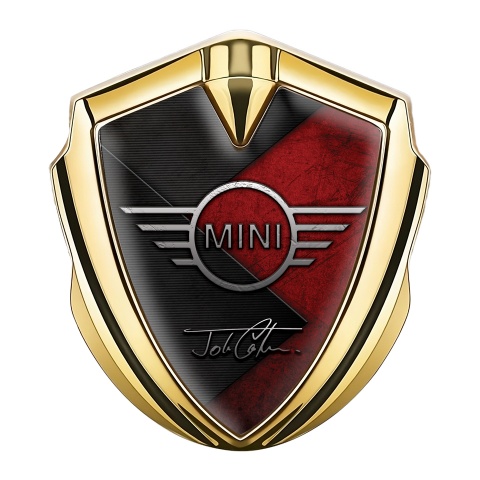 Mini Cooper Emblem Logo Schriftzug Aufkleber Goldtonfarbe mit Schwarz Rot Vorlage