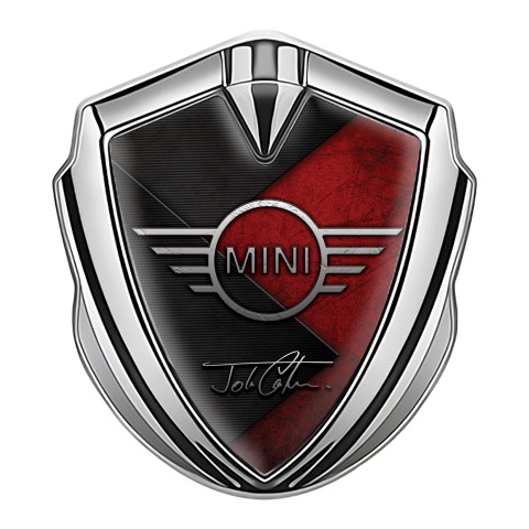 Mini Cooper Emblem Logo Schriftzug Aufkleber Silbertonfarbe mit Schwarz Rot Vorlage