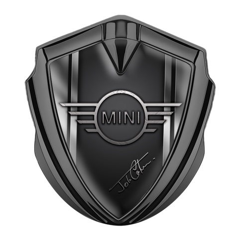 Mini Cooper Emblem Abzeichen Graphit Tonfarbe mit Grau Schwarz Basis und John Cooper Stil