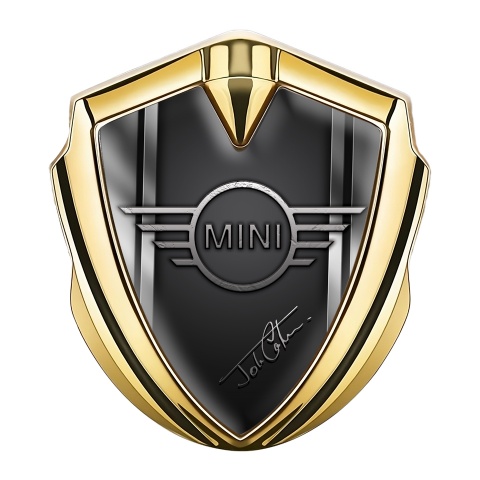 Mini Cooper Emblem Abzeichen Goldtonfarbe mit Grau Schwarz Basis und John Cooper Stil