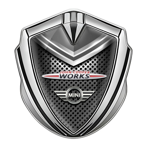 Mini Cooper Emblem Auto Zeichen Silbertonfarbe mit Perforierter Stahl Auflage und John Cooper Logo