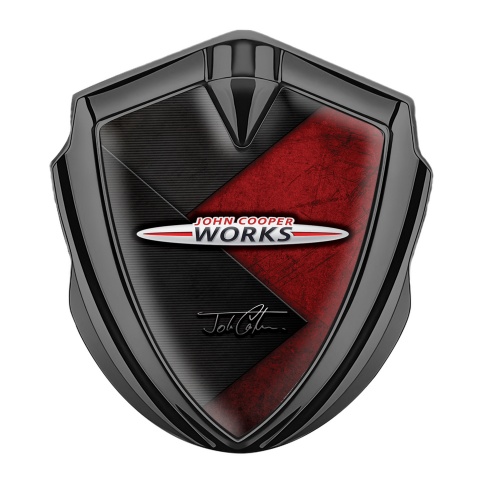 Mini Cooper Emblem Abzeichen selbstklebend Graphit Tonfarbe mit Grunge Wirkung und John Cooper Works Logo