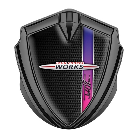 Mini Cooper Emblem Logo Schriftzug Aufkleber Graphit Tonfarbe mit Carbon Basis und Lila Band Design