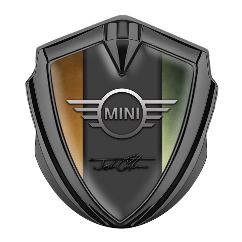 Mini Cooper Emblem Abzeichen Graphit Tonfarbe mit John Cooper Unterschrift Design