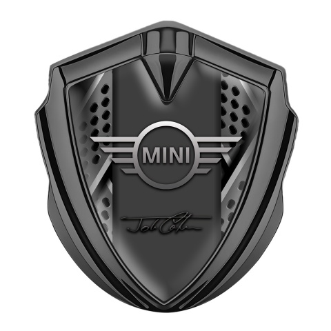Mini Cooper Emblem Abzeichen selbstklebend Graphit Tonfarbe mit 3D Graues Panel Auflage