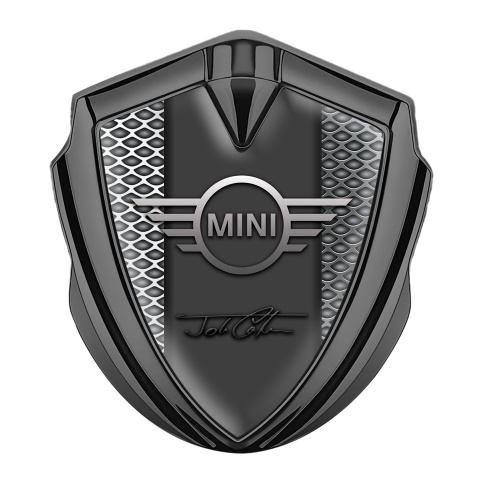 Mini Cooper Emblem Aufkleber Autozubehor Graphit Tonfarbe mit Graues Netzwerk und John Cooper Unterschrift