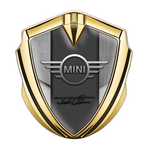 Mini Cooper Selbstklebendes Metallaufkleber Emblem Goldtonfarbe Grunge Platten Design