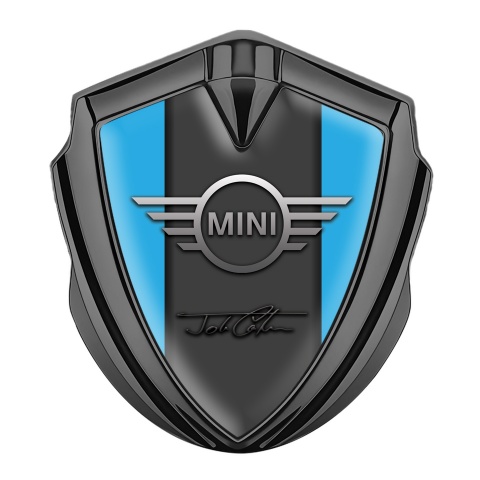 Mini Cooper Seitenflugel Emblem Aufkleber Graphit Tonfarbe Blau Basis und John Cooper Unterschrift