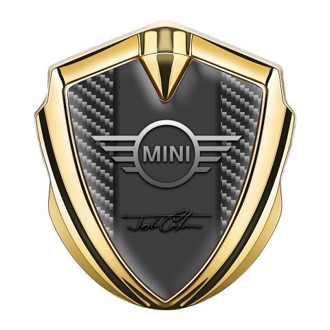 Mini Cooper Emblem Aufkleber Autozubehor Goldtonfarbe mit Dunkel Kohlenstoff und John Cooper Unterschrift