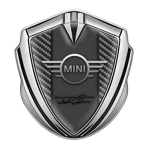 Mini Cooper Emblem Aufkleber Autozubehor Silbertonfarbe mit Dunkel Kohlenstoff und John Cooper Unterschrift