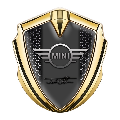 Mini Cooper Selbstklebendes Metallaufkleber Emblem Goldtonfarbe Perforierter Stahl Auflage