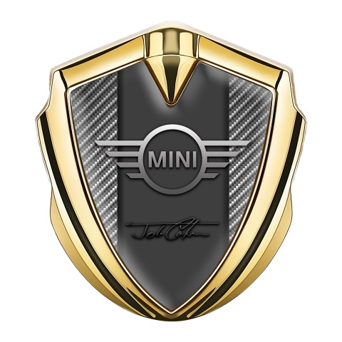 Mini Cooper Emblem Logo Schriftzug Aufkleber Goldtonfarbe mit Leichter Kohlenstoff Vorlage