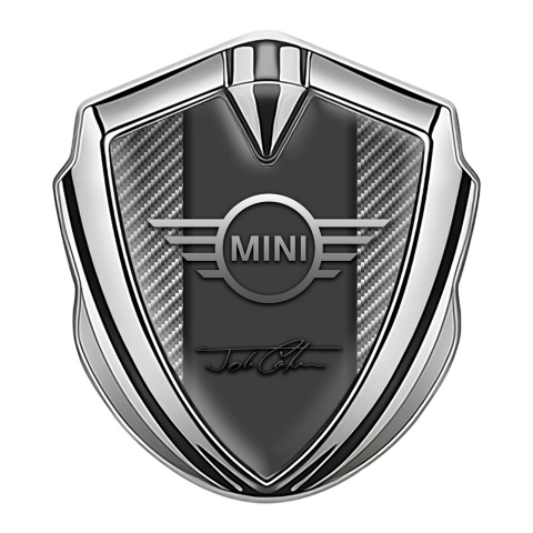 Mini Cooper Emblem Logo Schriftzug Aufkleber Silbertonfarbe mit Leichter Kohlenstoff Vorlage
