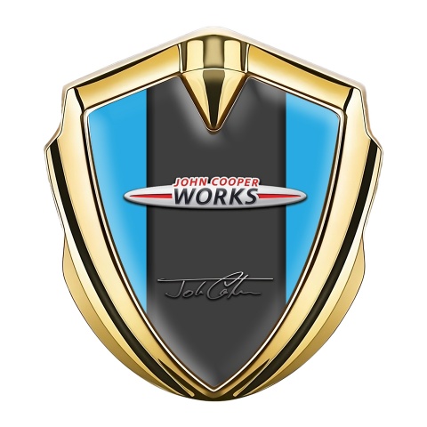 Mini Cooper Emblem Abzeichen Goldtonfarbe mit Blau Vorlage und John Cooper Works Logo
