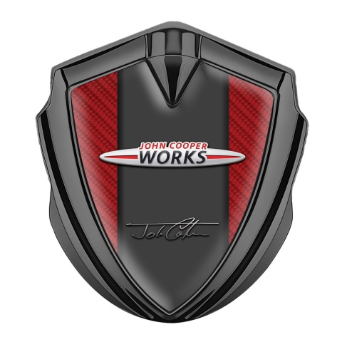 Mini Cooper Emblem Auto Zeichen Graphit Tonfarbe mit Rote Carbon und Cooper Unterschrift