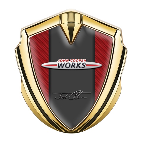 Mini Cooper Emblem Auto Zeichen Goldtonfarbe mit Rote Carbon und Cooper Unterschrift