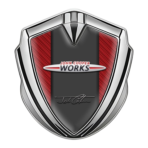 Mini Cooper Emblem Auto Zeichen Silbertonfarbe mit Rote Carbon und Cooper Unterschrift