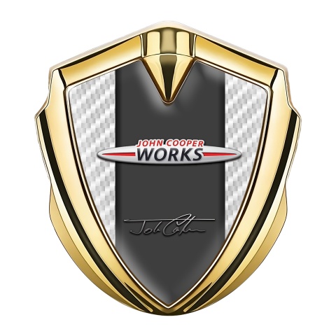 Mini Cooper Emblem Aufkleber Autozubehor Goldtonfarbe mit Weiss carbon John Cooper Auflage
