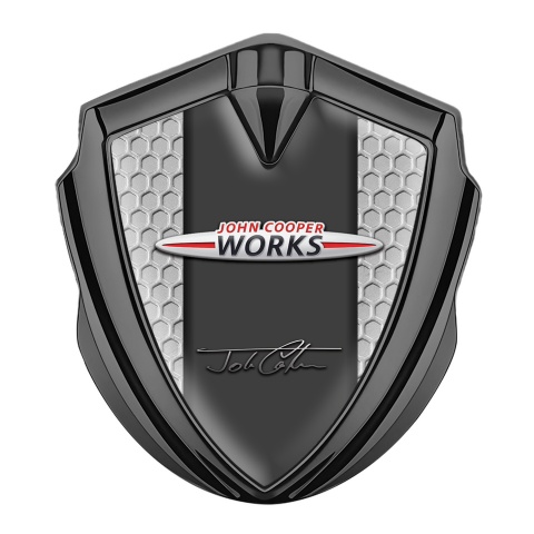 Mini Cooper Selbstklebendes Metallaufkleber Emblem Graphit Tonfarbe mit Wabeneffekt Basis Design