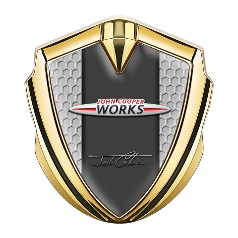 Mini Cooper Selbstklebendes Metallaufkleber Emblem Goldtonfarbe mit Wabeneffekt Basis Design