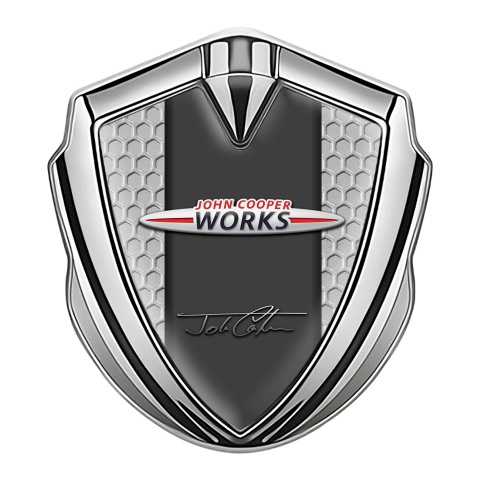 Mini Cooper Selbstklebendes Metallaufkleber Emblem Silbertonfarbe mit Wabeneffekt Basis Design