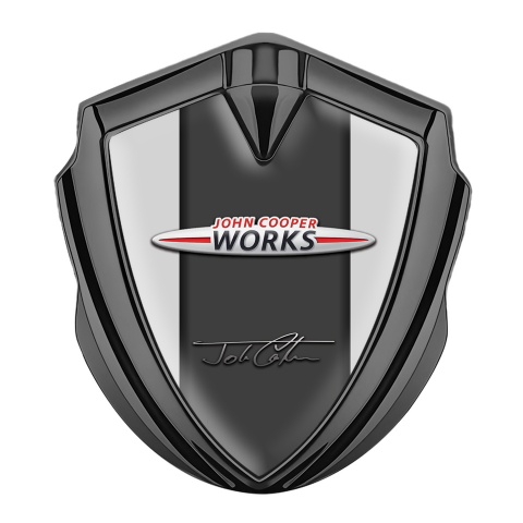 Mini Cooper Seitenflugel Emblem Aufkleber Graphit Tonfarbe mit Grau Basis John Cooper Design