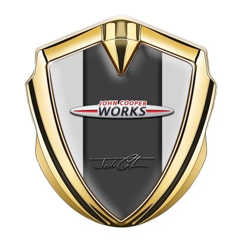 Mini Cooper Seitenflugel Emblem Aufkleber Goldtonfarbe mit Grau Basis John Cooper Design