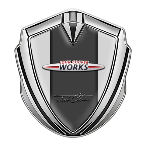 Mini Cooper Seitenflugel Emblem Aufkleber Silbertonfarbe mit Grau Basis John Cooper Design