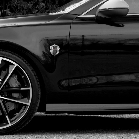 Mini Cooper Seitenflugel Emblem Aufkleber Silbertonfarbe mit Grau Basis John Cooper Design