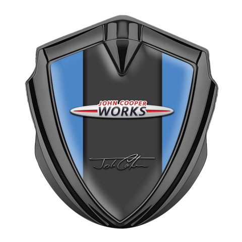 Mini Cooper Emblem Abzeichen  Graphit Tonfarbe mit Blau Basis John Cooper Auflage
