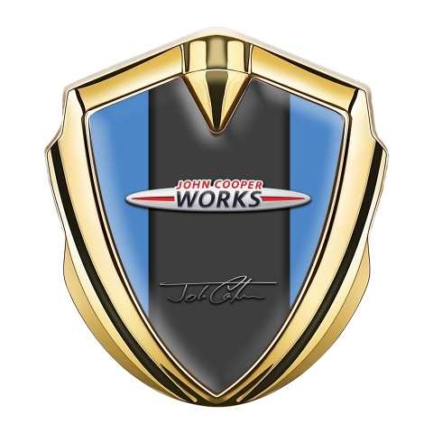 Mini Cooper Emblem Abzeichen Goldtonfarbe mit Blau Basis John Cooper Auflage