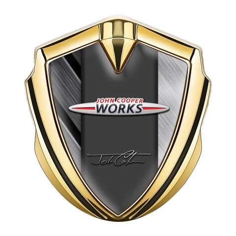 Mini Cooper 3D Car Metal Emblem Gold Greyscale Slabs John Cooper Works
