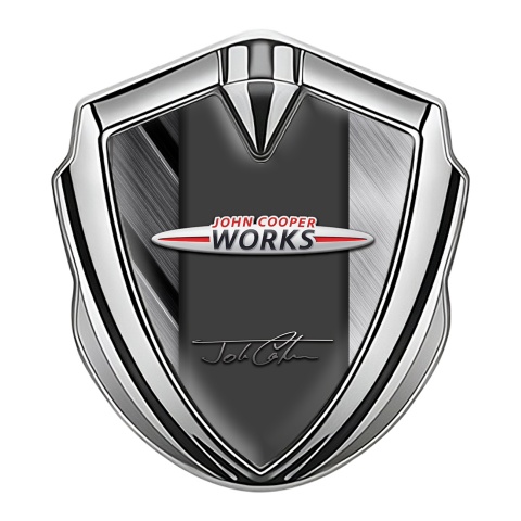 Mini Cooper 3D Car Metal Emblem Silver Greyscale Slabs John Cooper Works