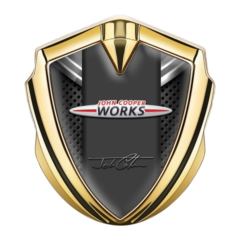Mini Cooper Bodyside Emblem Gold Dots Mono Shield John Cooper Works