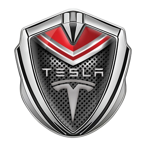 Tesla Emblem Aufkleber Autozubehor Silbertonfarbe Rote Motiv Auflage