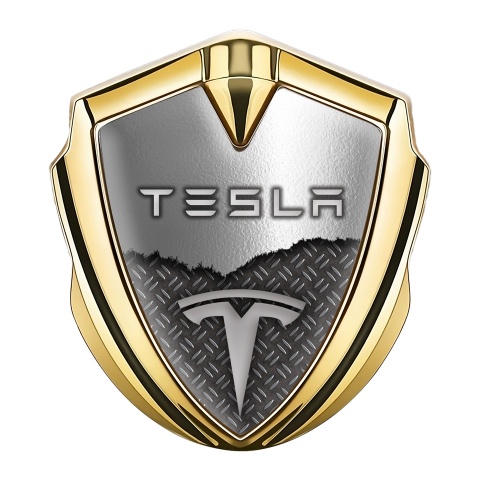 Tesla Selbstklebendes Metallaufkleber Emblem Goldtonfarbe Doppelte Textur Auflage