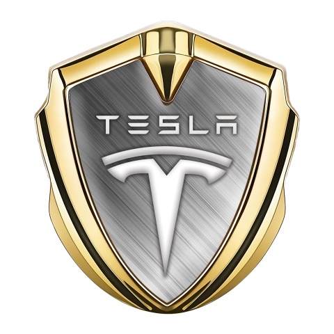 Tesla Emblem Logo Schriftzug Aufkleber Goldtonfarbe Matt Aluminium Auflage