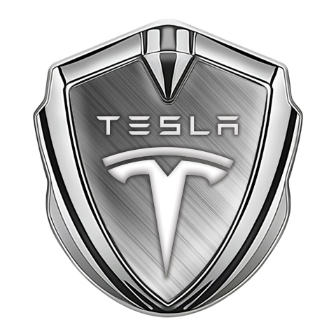 Tesla Emblem Logo Schriftzug Aufkleber Silbertonfarbe Matt Aluminium Auflage