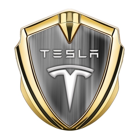 Tesla Seitenflugel Emblem Aufkleber Goldtonfarbe Graue Streifen auflage