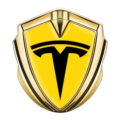 Tesla Seitenflugel Emblem Aufkleber Goldtonfarbe Gelb mit Grosses Logo