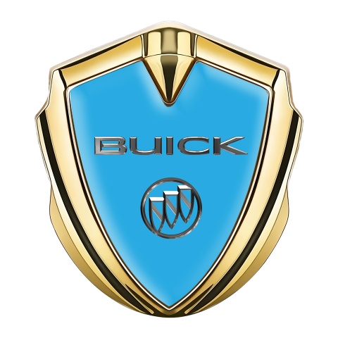 Buick Emblem Abzeichen Goldtonfarbe Marineblau Basis mit Chrom Logo