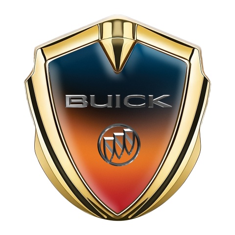 Buick Selbstklebendes Metallaufkleber Emblem Goldtonfarbe Orange Blau Basis mit Chrom Logo