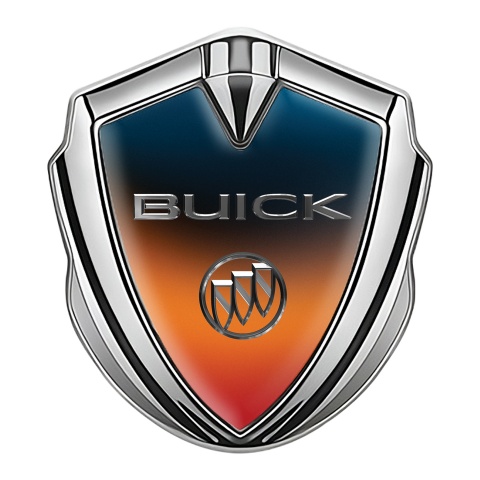 Buick Selbstklebendes Metallaufkleber Emblem Silbertonfarbe Orange Blau Basis mit Chrom Logo