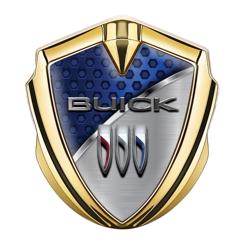 Buick Selbstklebendes Metallaufkleber Emblem Goldtonfarbe Doppelte Textur mit Blau Motiv