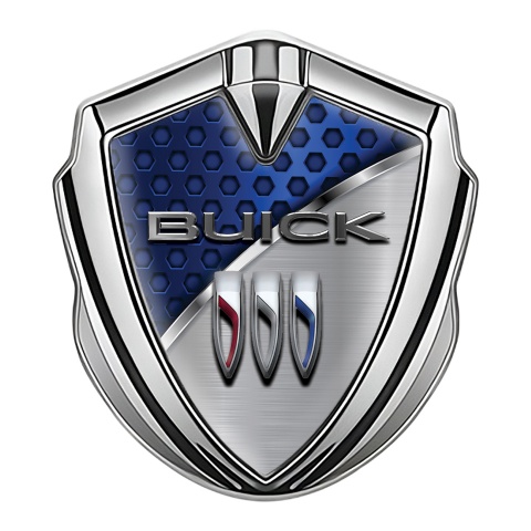 Buick Selbstklebendes Metallaufkleber Emblem Silbertonfarbe Doppelte Textur mit Blau Motiv