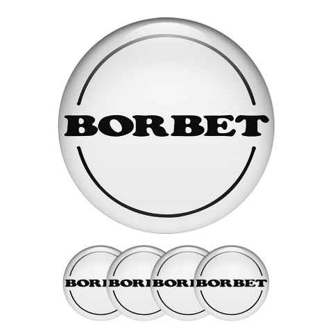Borbet Center Hub Dome Stickers White Badge with Black Logo 