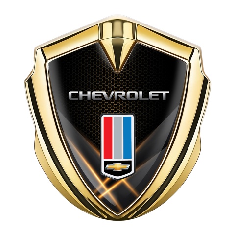 Chevrolet 3D Car Metal Emblem Gold Glow Effect Tricolor Logo Design